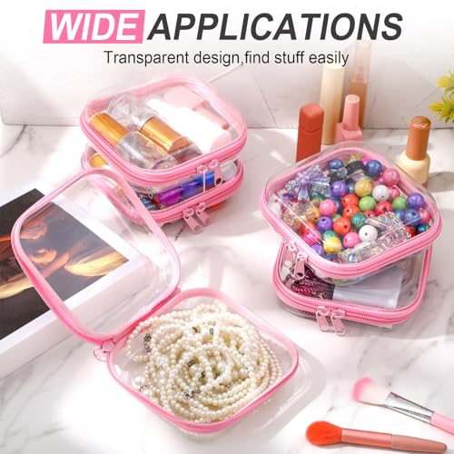 Clear Hard Zipper Cases Set - Pink, 6 Pack, 5 x 5 x 2 Inch