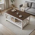 YESHOMY Farmhouse Coffee Table with Storage - Brown & White Rectangular