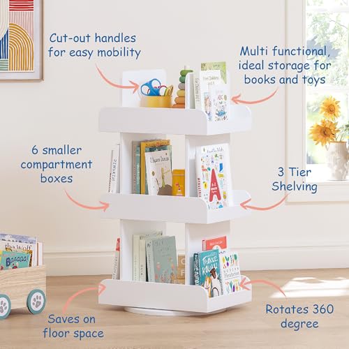 Kids Rotating Bookshelf Tower - Spinny Bookcase for Toddlers & Storage