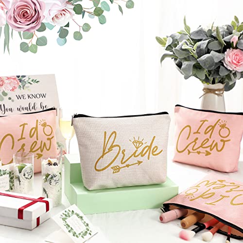 Sadnyy 11 Pcs Bridesmaid Makeup Bags Set - White & Pink I Do Crew Bride Team