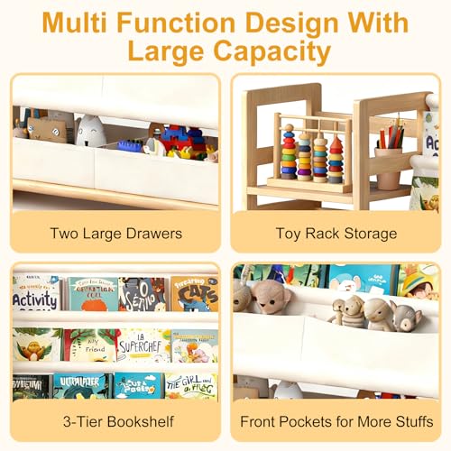 CACEJO Cream White 3-Tier Kids Bookshelf Toy Storage Organizer for Nursery