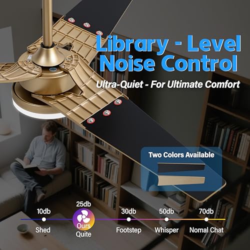 52 Inch Gold Ceiling Fan with Lights and Remote - Reversible Low Profile Fan