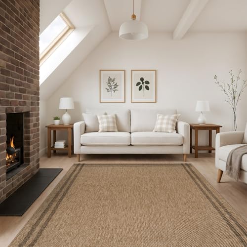 Bordered Natural & Black 5x7 Jute Rug for Indoor Outdoor Living Room Kitchen