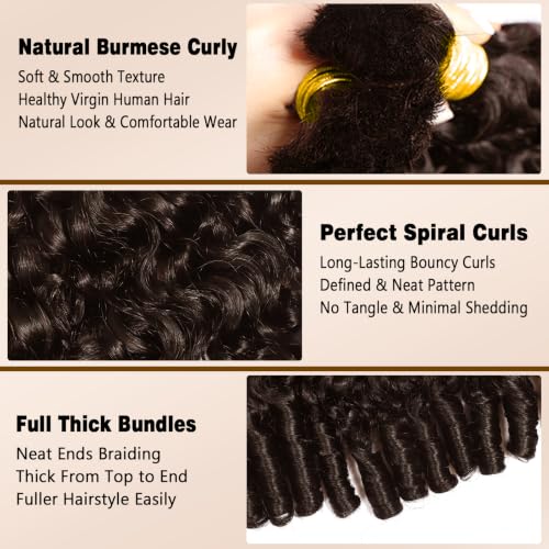 15A Water Wave Human Braiding Hair Extensions - Burmese Curly Spiral Ends, 18 Inch, 120g, Color 4 - Boho Braid Hair