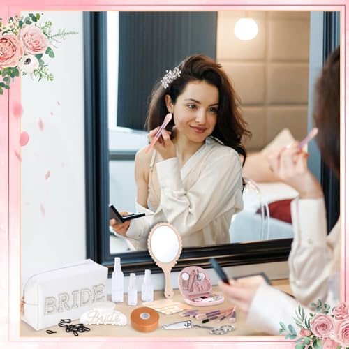 Bride Emergency Kit for Wedding 49 Bridal Emergency Kit for Wedding, Essentials Must Haves Survival Set for Bride, Travel Items with Makeup Bag for Women Daily(White)