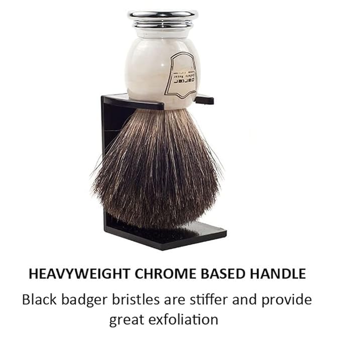 Parker 100% Black Badger Shaving Brush with Ivory Marble Handle