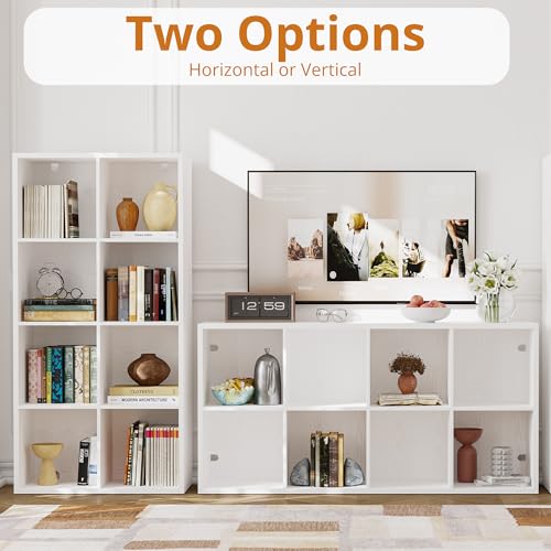 IRONCK White 8-Cube Reversible Storage Organizer - Multi-Use Bookshelf & TV Stand