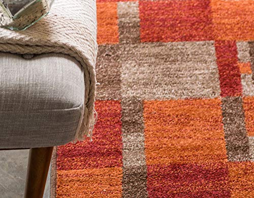 5'1'' x 8' Area Rug - Modern Abstract Multi Beige Dark Brown Patchwork