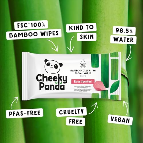 The Cheeky Panda Face Cleansing Wet Wipes Bulk Pack | 24 Packs of 25 Flushable Makeup Remover Wipes Rose Scented | Biodegradable Facial Wipes