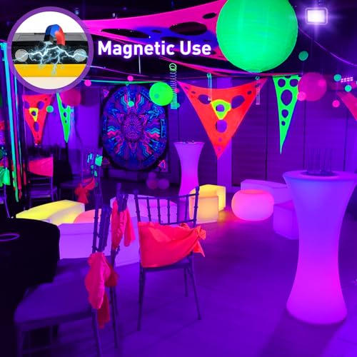 CREPOW 4 Pack Rechargeable LED Black Lights UV Floodlights for Parties, Halloween, Night Fishing, and Decorations