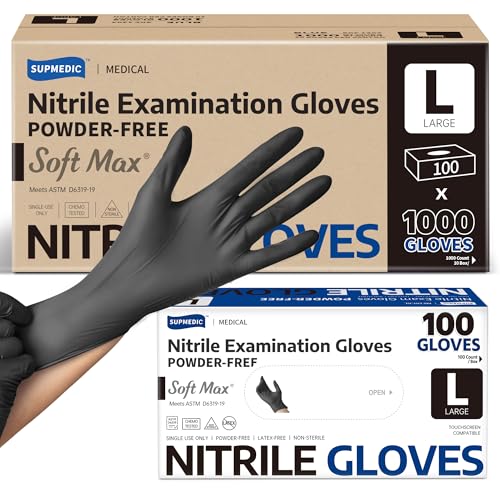 Disposable Nitrile Exam Gloves Black Large - Powder-Free, 1000 Count