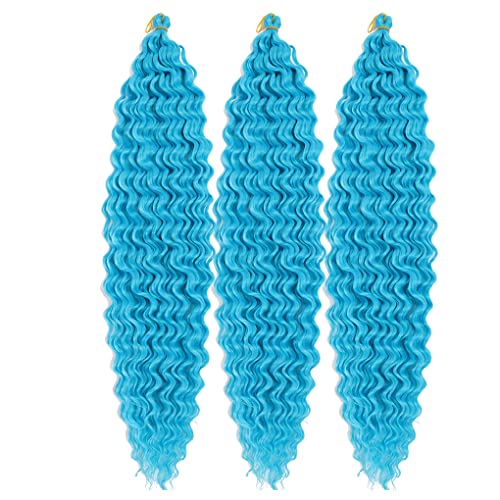 24 Inch Ocean Wave Braiding Hair Extensions - Light Blue, 3 Packs, Synthetic Deep Wave