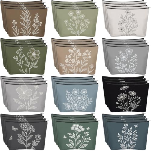 Sweetude 48 Pcs Vintage Boho Flower Makeup Bags Bulk - Style 12