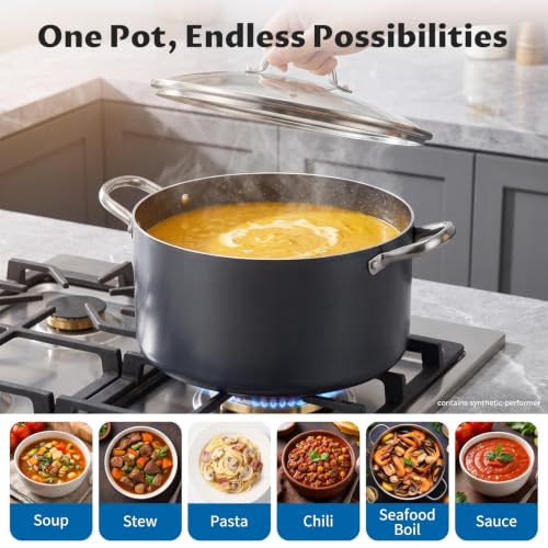 BEZIA 12 Quart Nonstick Stock Pot with Lid - Large Induction Cooking Pot