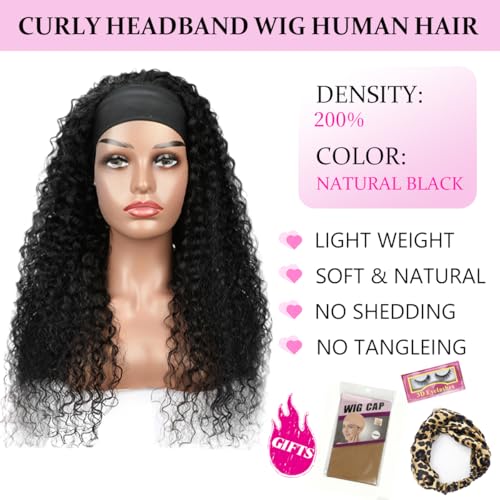 Kinky Curly Headband Wig 16 Inch Natural Black - Glueless & Adjustable - JC-16 1B