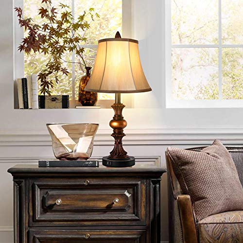 Bronze Touch Control Vintage Bedside Table Lamp Set of 2 with Dual USB Ports and 3-Way Dimming