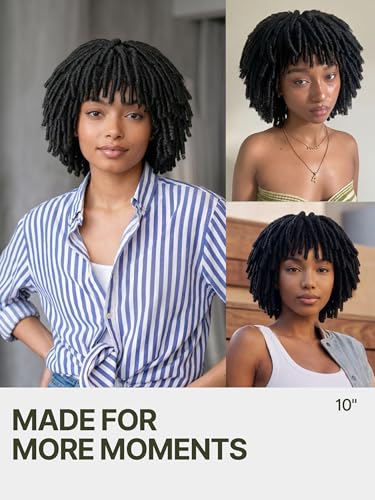 Frodio 10-Inch Short Curly Dreadlocks Wig with Glueless Cap for Men & Women