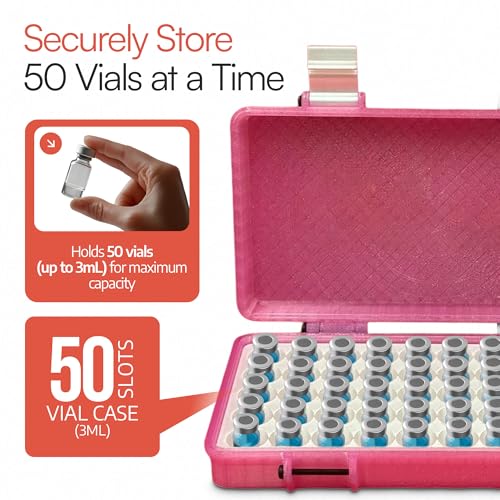 3D Printed Vial Storage Case - Waterproof 3ml Vial Storage Case with 50 Slots - Freezer Safe Hard Shell Essential Oil Case for Home, Fridge, Travel, 16mm Max Diameter, 35mm Max Height