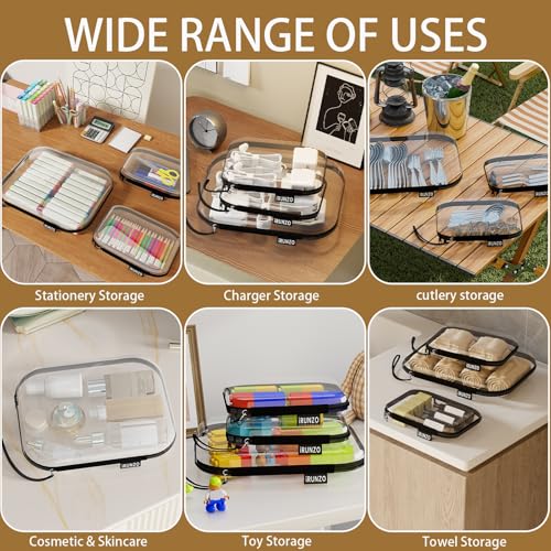 6 Pack Clear Hard Shell Zipper Cosmetic Cases with Handle - Waterproof Travel Organizer, Medium & Small Variants