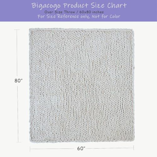 Bigacogo Beige Chunky Knit Throw Blanket 60x80 Inches Over Size Couch Blanket