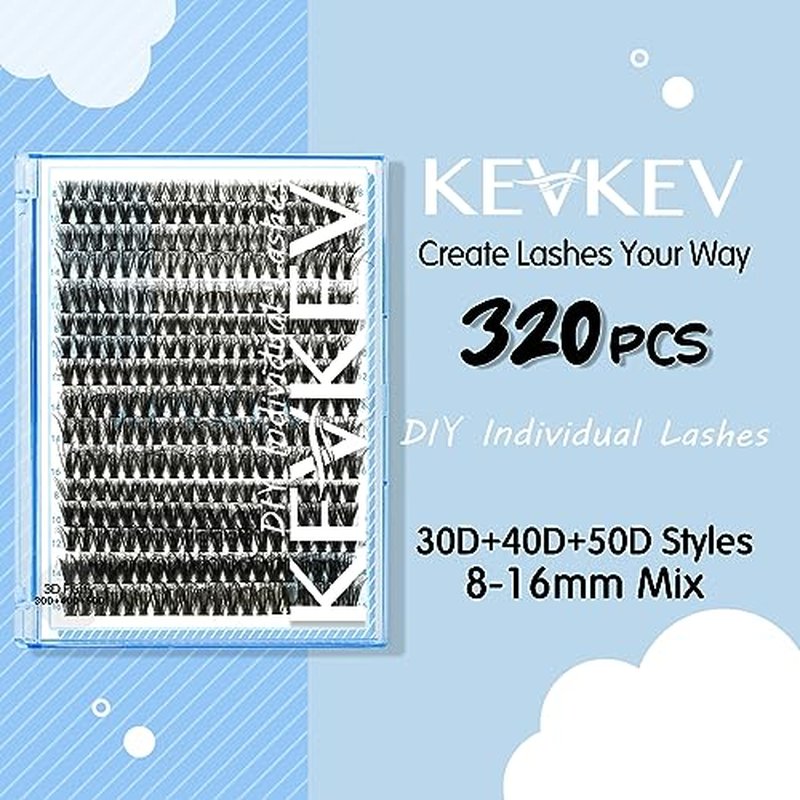 KevKev Lash Clusters Individual Lashes 3D Style Eyelash Clusters 320 Pcs Cluster Lashes 30+40+50D Wispy Volume Lashes DIY Lash Extensions Thin Band & Soft (Pluffy 30+40+50D,D-8-16mix)