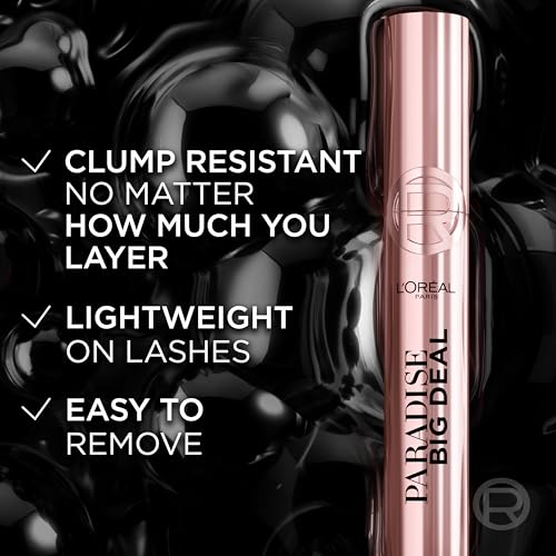 L'Oreal Paris Paradise Big Deal Mascara, Volumizing and Lengthening Formula, Buildable, Clump Resistant, Washable Black Brown Mascara, 0.33 Fl Oz