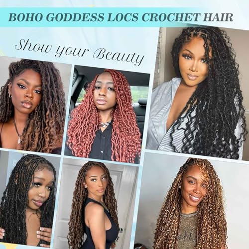 18 Inch Boho Soft Locs Crochet Hair - 8 Packs Goddess Faux Locs with Curly Ends - Natural Bohemian Style for Black Women 1B/30/27#