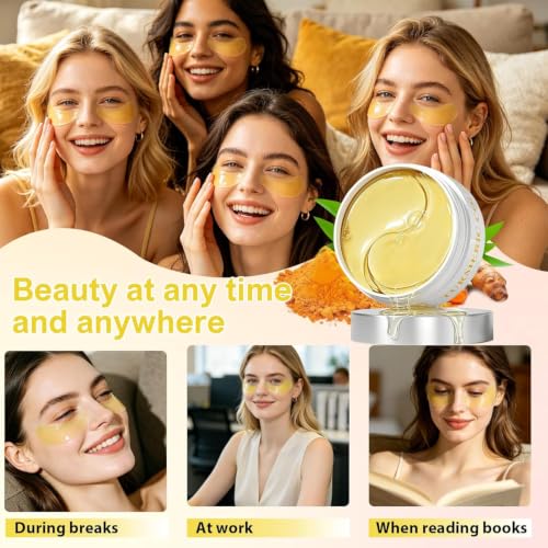 Turmeric Under Eye Patches with Collagen & Vitamin C - 60pcs, Yellow Variation