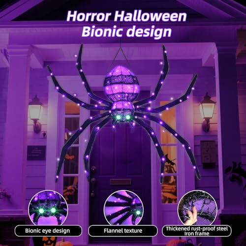 HOYECHI 4.2ft Purple Hanging Spider Halloween Decor with 90 LED Lights