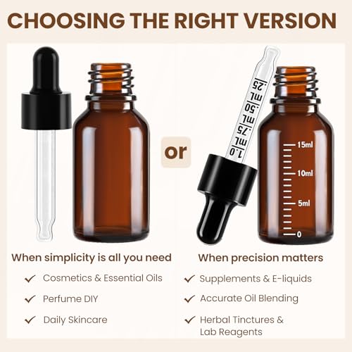 50 Pcs 0.5oz Amber Glass Dropper Bottles with Measurement and Accessories - UV Protected, Reusable