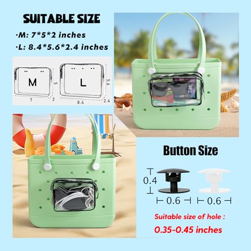 Trendy Beach Bag Accessories Set For Bogg Bag, Phone Storage Bag, 6Pcs Hooks, 2Packs Clear Bags, (Black)