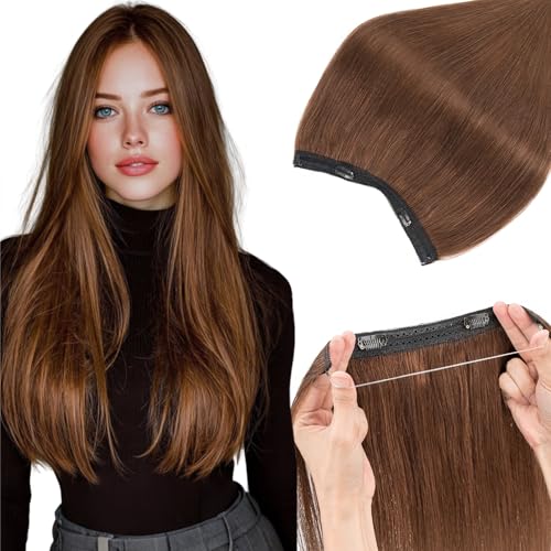 Remy Human Hair Halo Extensions 12 Inch Medium Brown 65g - Invisible Wire Clip-In