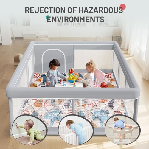 Large Baby Playpen 74x50 Inches with Mat - Safe Toddler Play Yard for Babies & Toddlers