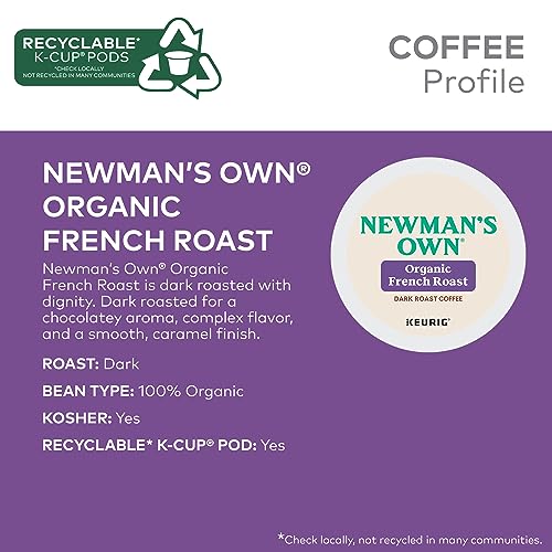 Newman's Own Organic French Roast Coffee K-Cup Pods - 10 Count, Pack of 6