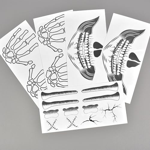 U-Goforst 2X Skeleton Face Tattoo, Skeleton Hand Tattoo Glow in The Dark, Skull Halloween Face Tattoos Hand Bones Temporary Tattoos Sticker, Classic Skeleton Makeup for Women Men Adult