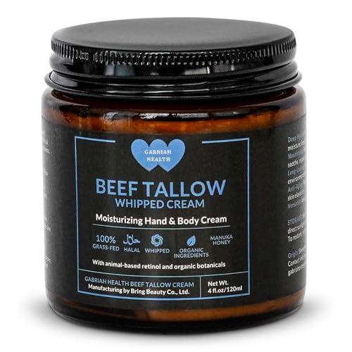 Beef Tallow Face & Body Cream ? Halal, 100% Grass-Fed Cow Tallow with Manuka Honey, Shea Butter, Vitamin E, Collagen & Peptides ? Deep Moisturizing Skin Cream Net Wt. 4 oz (113 g)