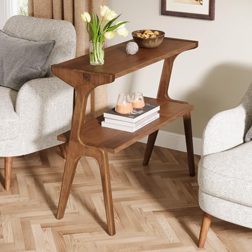 Tribesigns Rustic Brown Solid Wood 2-Tier End Table with Storage Shelves - Slim Farmhouse Side Table for Couch & Bedroom - Variation of THIS listing