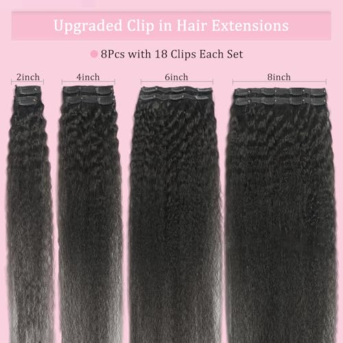 26 Inch Kinky Straight Clip-In Hair Extensions - Natural Black, 125g