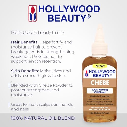 Hollywood Beauty Chebe Oil for Hair, Scalp, and Skin, 2 fl oz ? Strengthens Hair, Nourishes Skin, Promotes Length Retention