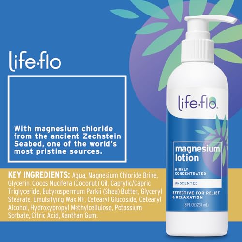 LIFE-FLO Magnesium Lotion and Pure Magnesium Oil Spray Bundle - with Magnesium Chloride from The Zechstein Seabed - 100% Magnesium Oil for Feet and Body and Unscented Lotion, 60-Day Guarantee, 8oz ea