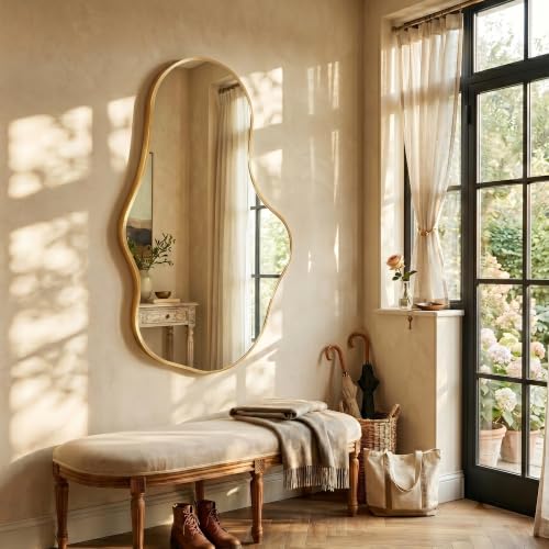 Gold Bathroom Mirror for Over Sink - Cloud-Like Wall Mirror 22x36 inches - Rose Gold Variation
