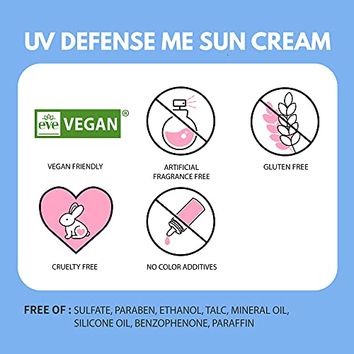 MAKEPREM UVA UVB Defense Calming Sun Cream SPF 50+ PA++++ Vegan Mineral Sunblock, Cream