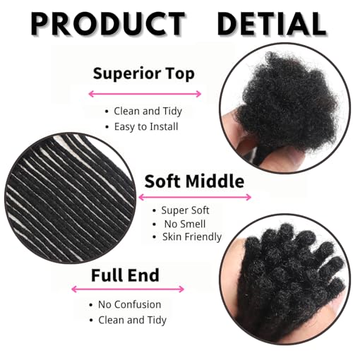 4 Inch Human Hair Dreadlock Extensions - 20 Strands, 0.4cm Thickness, Natural Black - Handmade, Dyed & Curled Ready for Styling