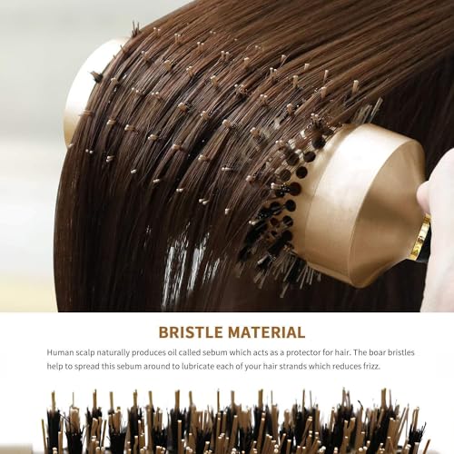 Aozzy 4pc Gold Black Handle Boar Bristle Round Hair Brush Set for Blowouts & Styling