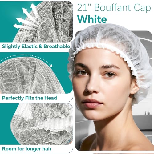 Disposable Bouffant Caps, 21inches Hair Net, Elastic Dust Cap for Food Service, Sleeping Head Cover