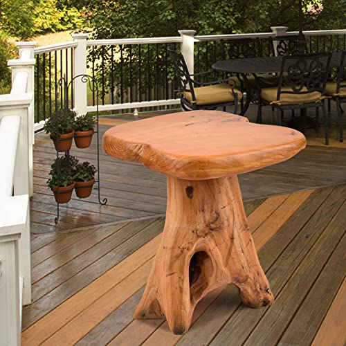 14-Inch Live Edge Wooden Side Table - Natural Recycled Cedar Plant Stand for Garden & Indoor Use