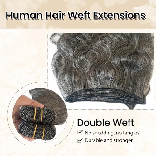 Benafee Grey White Sew-In Hair Extensions 12 Inch Body Wave Remy Human Hair