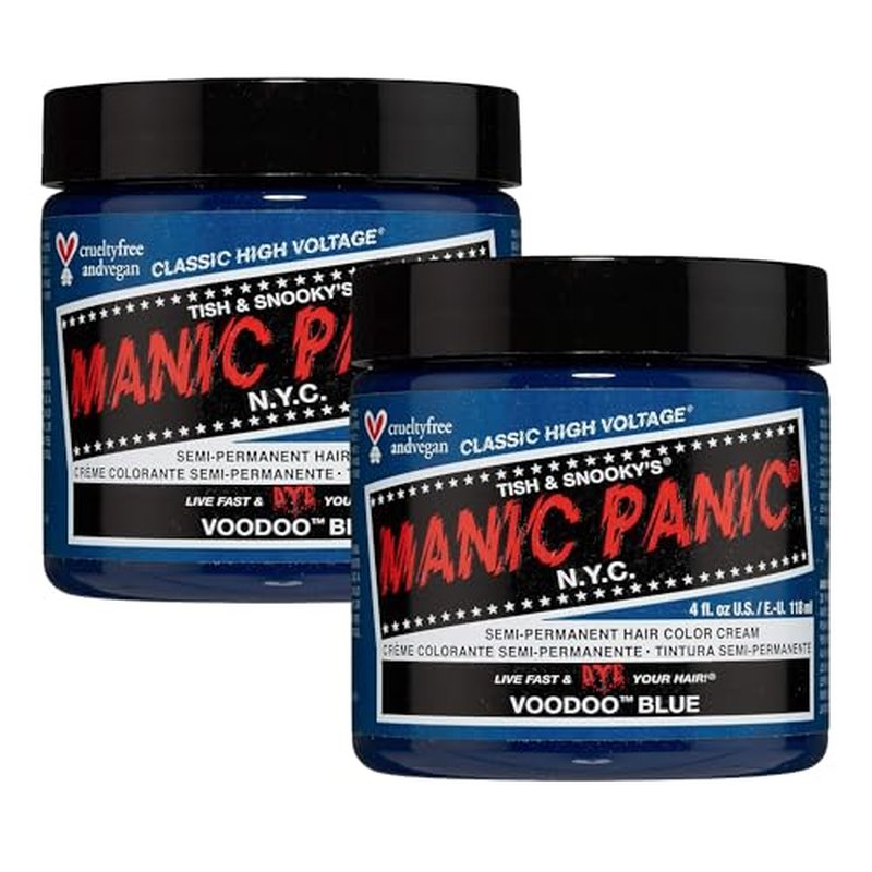 MANIC PANIC Classic Voodoo Blue Semi Permanent Hair Color - Dark Greenish Blue Hair Dye for Women & Men That Lasts 4-6 Weeks - Vegan, Ammonia & Cruelty-Free - Create & Mix Custom Shades (4oz / 2pk)