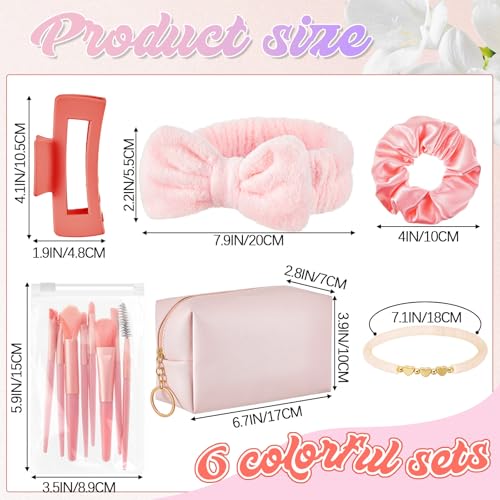 Zeyune 36 Pcs Gifts Sets Bulk for Tween Teen Women Preppy Party Favors Set Preppy Makeup Bag Hair Pin Scrunchies Headbands Bracelets Trendy Stuff Gift for Women Friend Birthday Present(Pink Series)