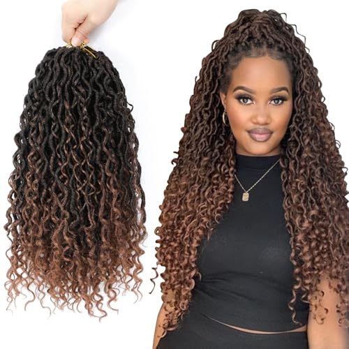 14 Inch Faux Locs Crochet Hair 8 Pack Goddess Locs with Curly Ends - 1B/30